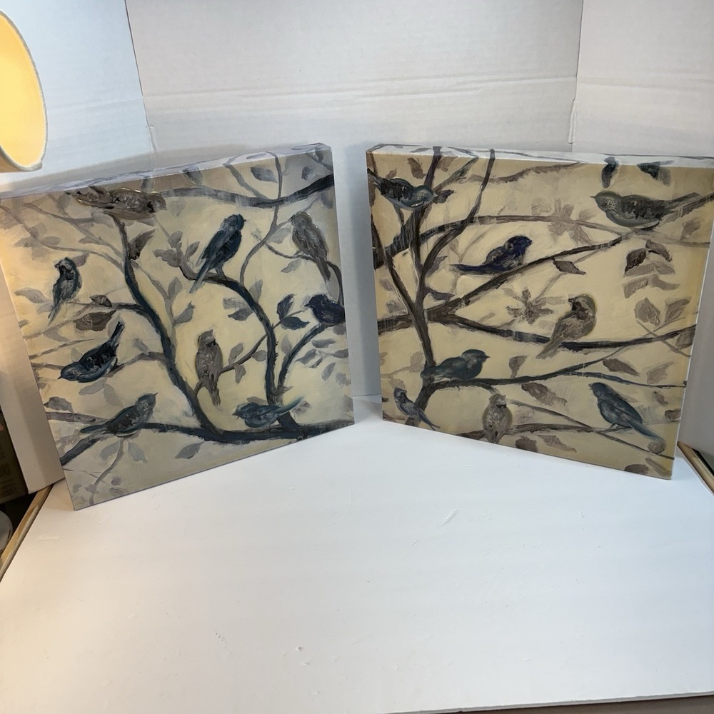 Set of 2 Morning Song I & II Blue Bird Canvas Wall Art Prints Nan F 14x14